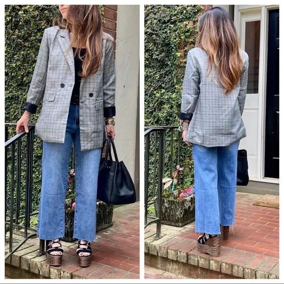 From Paris France! Fabulous plaid jacket with shoulder pads - Picture 4 of 10